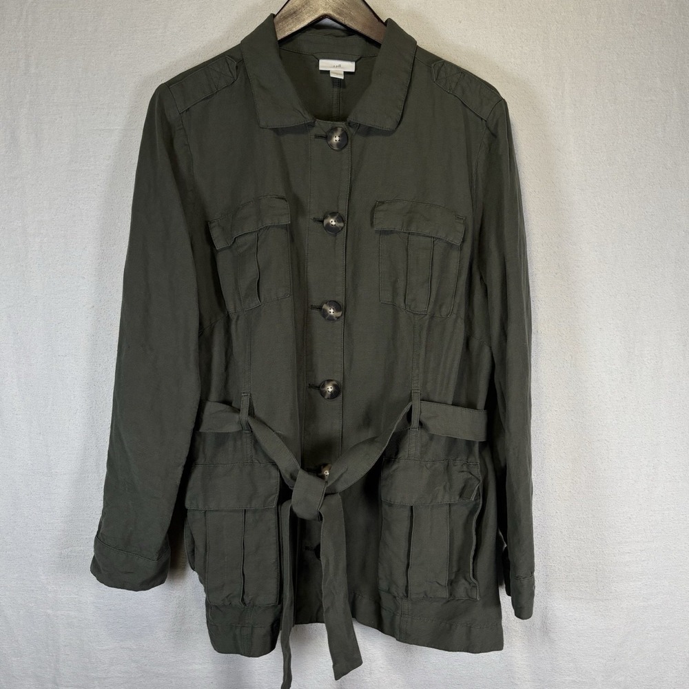 J. Jill Women's XL Green Lyocell Linen Blend‎ Blazer Casual Jacket Size L